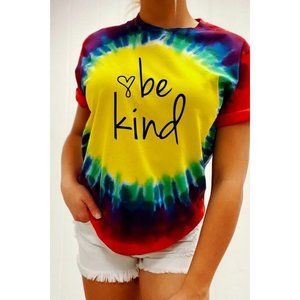 Ocean & 7th Tie Dye Be Kind Graphic Tee Yellow Blue Size Small NWT